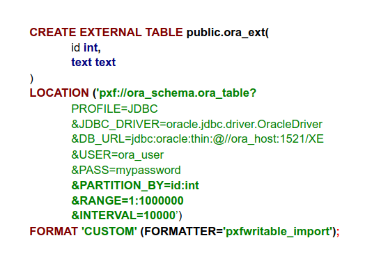 SQL-код взаимодействия Greenplum с Oracle